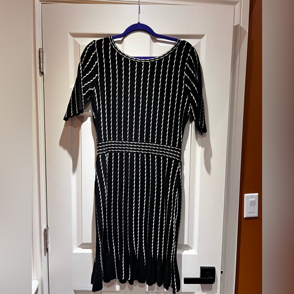 Taylor Black and White Striped Midi Dress